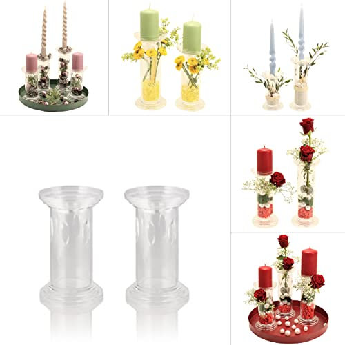 Kerzenständer, Vasen zum selber Dekorieren, Basteln für Blumen, Gestecke und Kerzen - Kerzenhalter Set aus Acryl Glas (2er Set Klein)