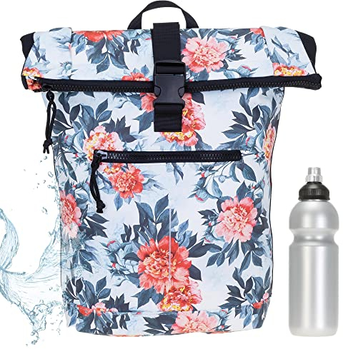 New Rebels Rucksack Plane TIM Bag Kurierrucksack Roll-up Fahrradrucksack Sport Fitness + Flasche bagboom (511318 05 Flora White)