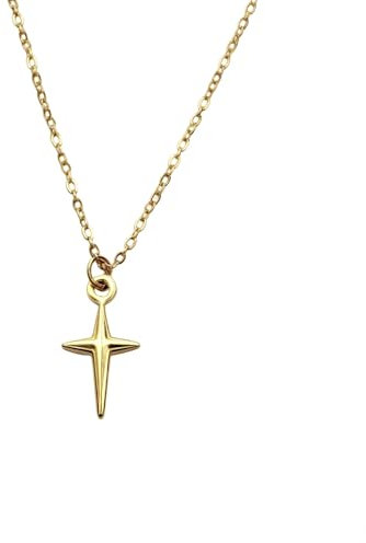 Kritz Damen Halskette Stern Nordstern Kreuz Gold - Schmuck Anhänger Stern Gefallen Polarstern Minimalistisch mit Verstellbare Kette - Modisches Geschenk Für Frauen (Kreuzstern)