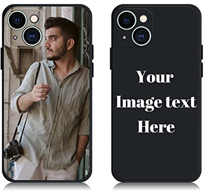 AnNengJing Custom Soft Liquid Silicone Cases Full-Body Protective Personalized Photo Name Text Logo Phone Cover for iPhone 13 mini Black