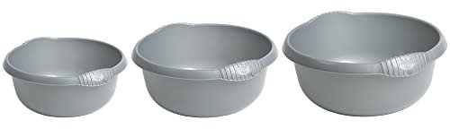 JMS we create smile (Set of 3) Silver Round Plastic Bowl 5L 7L10L Litre Washing Up Mixing Bowl Washing Basin Sink Tidy Organiser Wash Tub Kitchen Camping (Assorted Sizes)