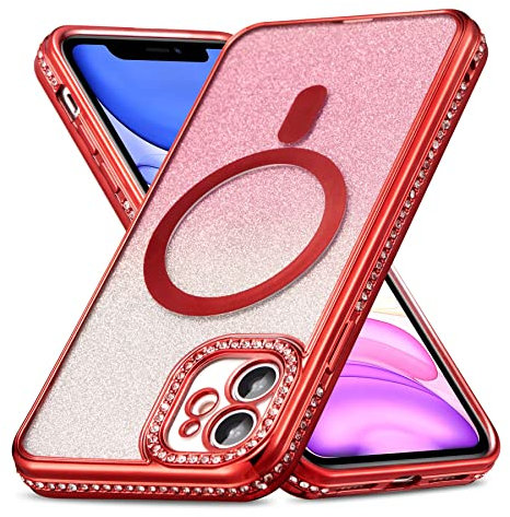 ZCDAYE Case for iPhone 11 with Diamond Decorated, iPhone 11 Phone Case Compatible with Wirless Charging, Red Edge Electroplated Soft TPU Case Cover, Red
