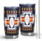 Südwestlicher indischer Becher, Indianer-Becher mit Deckel und Strohhalm, 590 ml vakuumisolierte Kaffeetassen, Geschenke für Frauen zum Geburtstag, wiederverwendbarer Edelstahlbecher – Marineblau
