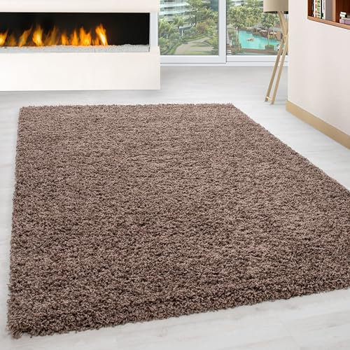 Miovani Hochflor Teppich 140x200 cm Mokka Braun - Besonders weicher Shaggy Teppich in vielen Farben & Größen für Dein gemütliches Zuhause - Teppich Wohnzimmer & Schlafzimmer