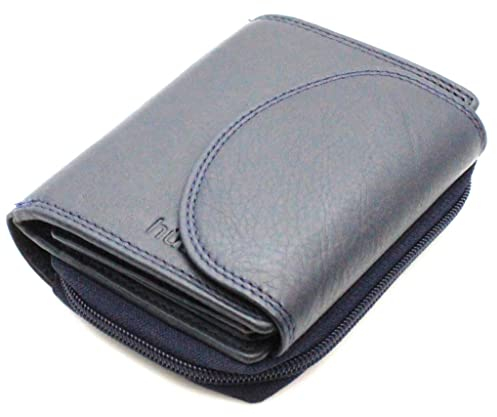 RFID Geldbörse Damen Portemonnaie Echt Leder Frauen Geldbeutel Portmonee Brieftasche 040 (Marine 040)