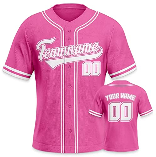 Personalisiertes Baseball Trikot 3D Stickerei/Druck Trikot Shirt mit Deinem Namen und Nummer Hip-Hop-Sportuniform für Herren Damen Kinder Fantrikot Rosa