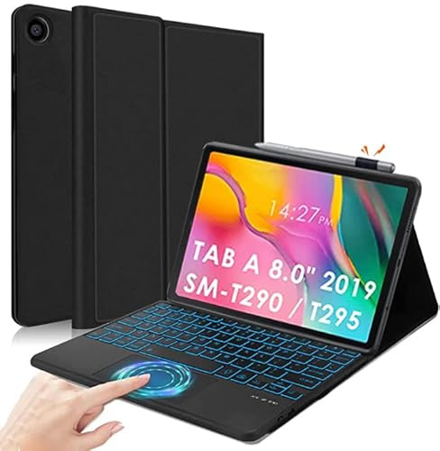 Keyboard Case for Galaxy Tab A 8.0 2019 Case, SM-T290/T295, Multi-Touch Trackpad, Slim Pu Leather Case with S Pen Holder, Illuminated Wireless Magnetic QWERTY Keyboard