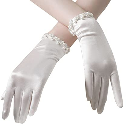 SUNTRADE Braut kurze Handschuhe, Handgelenk volle Finger Handschuhe für Hochzeitsoper Dinner Party Tanz