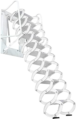 Decken-Loft-Teleskoptreppe,Rutschfesten Aluminium Legierungsleiter Dachboden-Verlängerungs-Loft-Treppe mit Handläufen orange 2.1-2.3m