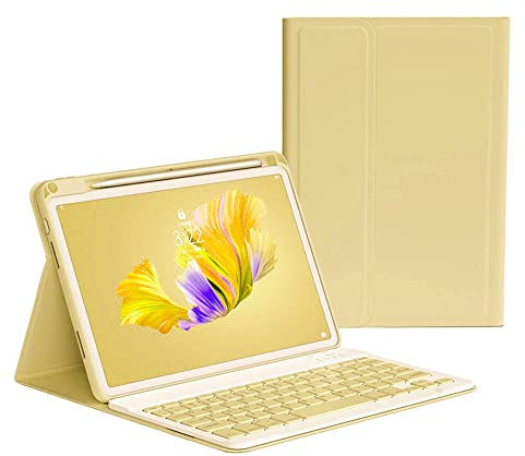 KMXDD iPad 9th/8th/7th Generation Keyboard Case 10.2 inch 2021/2020/2019, iPad Pro 10.5-inch Case with Color Keyboard,iPad Air 3rd Generation, Removable Bluetooth Wireless Keyboard Case (Yellow)