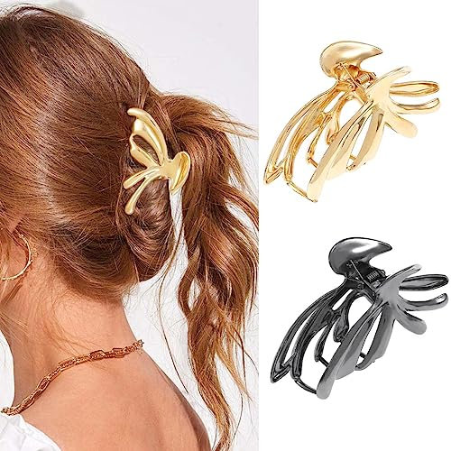 Yean Lot de 2 Pinces à Cheveux en Métal, Grandes Barrettes Crabe à Cheveux Hair Clip Antidérapantes en Or pour Femmes Cheveux Épais & Cheveux Fins