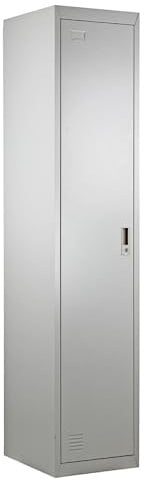 Brigros - Armadietto Metallico Multiuso, Armadio Spogliatoio Salvaspazio Con Serratura, Armadietto Vari Ripiani Con Ante In Metallo Per Ufficio O Spogliatoio (Grigio, 1 Anta)