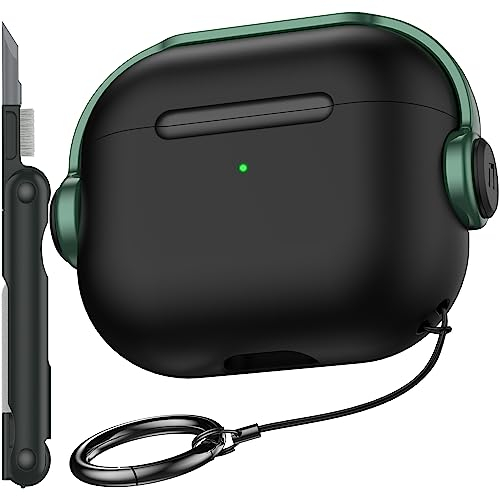 R-fun Compatibile con Airpods 3a Generazione Custodia con Blocco Sicuro, Cuffie Musicali Custodia Protettiva con Kit di Pulizia Compatibile con Apple Airpods 3 2021 Custodia,Nero e verde