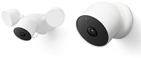 Google Nest Cam avec projecteur (Extérieur - Filaire) – Caméra de sécurité connectée - Caméra de sécurité avec projecteur & Nest Cam | Batterie – caméra de sécurité connectée intérieure-extérieure