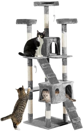 PawHut Cat Tree for Indoor Cats, 173 cm Cat Tower Scratching Post, Tall Climbing Tower, Activity Centre House, Grey