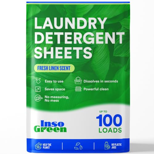Hojas de detergente para ropa – 100 cargas – Detergente de hojas ecológicas – Cero jarras de plástico, tiras de lavandería sin desorden y ahorro de espacio y detergente para ropa de viaje – 50 hojas