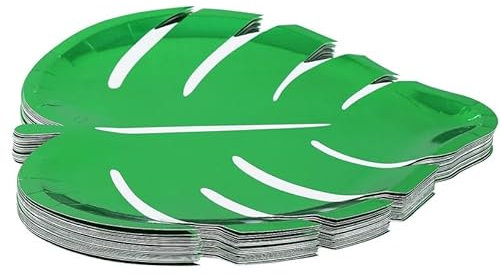 Bienvenue Baby Tropical leaf Green Paper Plates Glossy Foil Finish - 16PCS