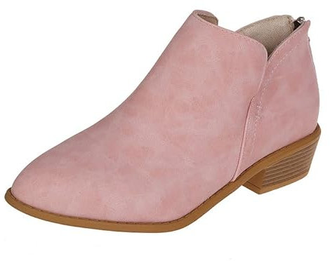 SWZEC Femme Bottines Cheville Classique Faux Suede Vintage Zippées Chunky Chelsea Bottes Dames Bout Pointu Basse Boots Taille 36-42 EU (36,Rose)