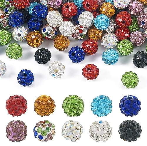 Bestewelry 100 Stück 8 mm Pavé-Fassung Discokugel Perlen Polymer Clay Strass Perlen Runde Kristall Lose Perlen für Armbänder Halsketten Ohrringe Schmuckherstellung