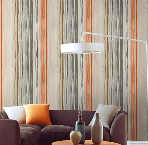 BPILOT Colorful Striped Wallpaper PVC Waterproof Non-Self-Adhesive Thickened Orange