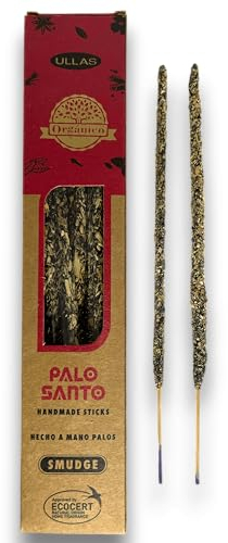 Incienso Orgánico - ULLAS - Hecho a Mano - 25gr - Hecho en India - 100% Natural - 1 cajetilla (Palo Santo)
