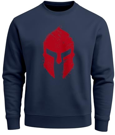 Neverless® Sweatshirt Herren Print Sparta-Helm Spartaner Gladiator Krieger Warrior Rundhals-Pullover Bedruckt Fashion Streetwear Navy-rot M