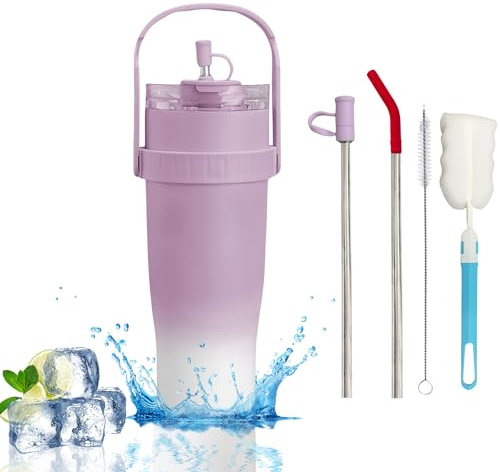 devesanter Thermobecher, 40 Unzen 1200ml Thermo Trinkbecher To Go,mit oberem Griff Kaffeebecher für unterwegs,Doppelwandiger Edelstahl Vakuum Isolierbecher für Kalte Heiße Getränke(Lila)