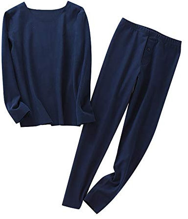 KONG JIMFAN Herren Thermounterwäsche Set Jogginghose Mit Reißverschluss Herren Ski Outfit Herren Hose Winter Herren Winter Tshirt Herren Thermo Unterhemd Herren Nachthemd Herren(Marine,XL)
