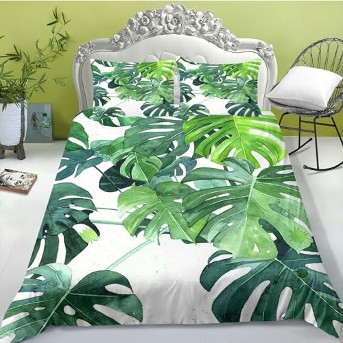 FABTOP Palmblatt Bettwäsche Palm Monstera Bettbezug Tropen Pflanzen Bettwäsche 135x200cm Tropen Pflanzen PalmBlätter Bettwäsche Set Für Kinder Erwachsene (1,135x 200 cm)