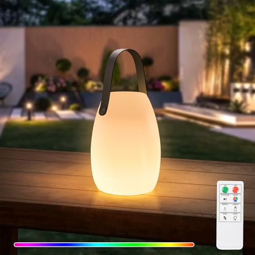 GGII Led Tischlampe, Tragbare Kabellos akku Aufladbar Tischlampe mit Fernbedienung Warmweiß 8 Farben Dimmbar Tischleuchte, Wasserdichtes Außen Tischlampe Kabellos für Ihr Haus und Garten