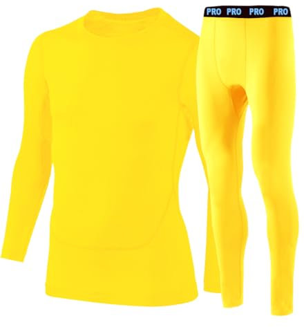PROSTYLE SPORTS Junior Boys Long Sleeve Compression Set compression Top Compression bottom Full Sleeve Shirt Pant MMA Football Surfing Kayaking Gym Athletic (Yellow, 3-4 Years)