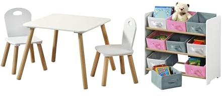 Kesper | Kindertisch Set mit 2 Stühlen und Aufbewahrungsregal | Material: Faserplatte/Holz | Farbe: Weiß
