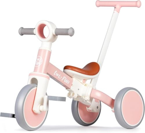 LOL-FUN 5 in 1 Laufrad Dreirad, Laufräder Kinderdreirad mit schubstange, Dreirad Lauffahrrad für Kinder ab 1 Jahre Jungen Mädchen Geschenk
