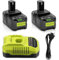 2X 18V 5,5Ah Batterie Remplacement pour Ryobi + 4A P117 Batterie Chargeur Compatible with Ryobi One+ Batterie RB18L50 RB18L25 RB18L13 RB18L40 RB18L20 P108 P102 P103 P104 P105 P106 P107