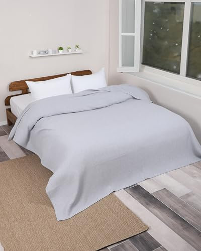 nottoc Doppelte Tagesdecke Silbergrau 220x240cm - Premium Waffelpique 100% Baumwolle - Leichte Sommerdecke in Waffeloptik - Baumwolldecke als Bettüberwurf, Grau, Couch überwurf - Sofadecke