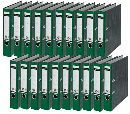 Leitz Qualitäts-Ordner, 20er Pack, das Original, DIN A4 Aktenordner schmal, 5 cm breit, Wolkenmarmor-Papier, Recycling-Ordner, Blauer Engel, Mit 180° Mechanik, Höchste Stabilität, Grün, 10505055