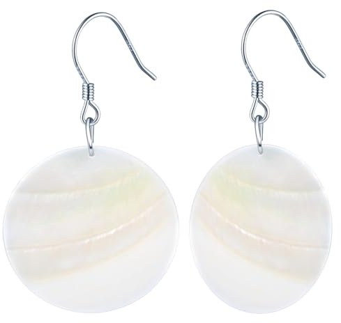 MicLee Fashion Damen Mädchen Weiße Muschel Ohrringe Ohrhänger 925 Sterling Silber 2,5cm Runde Ohrringe Kreative Fischhaken Ohrschmuck