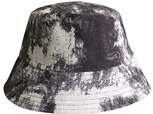 Techno Fischerhut, doppelseitig, tragbar, Batikdruck, Sonnenblende, grau, M