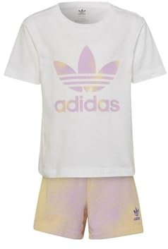Set Ragazza Adidas Tee Set Bianco Lilla, bianco, 7 anni