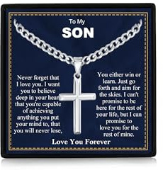 Rajputana Gifts for Men/Son/Dad/Brother/Him 316L Stainless Steel Cross Necklace for Boy Silver Cross Pendant Mens Necklace with Inspirational Card Jewellery