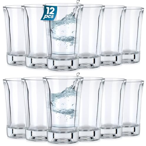 Vilde 12er-Set Shotgläser Glas Klassische Schnapsgläser 40 ml Elegante Shot | Gläser für Wodka Liköre Dickes Kristallklares Zeitloses Design Spülmaschinenfest 4,5x7 cm