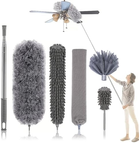 Feather Duster Extendable, 92 Telescop Pole Bendable 6Pcs Cleaning Brush | Reusable Gap Crevice Brush, Perfect For Ceiling Fans, Lights, Blinds, Cars And Cobweb Cleaning