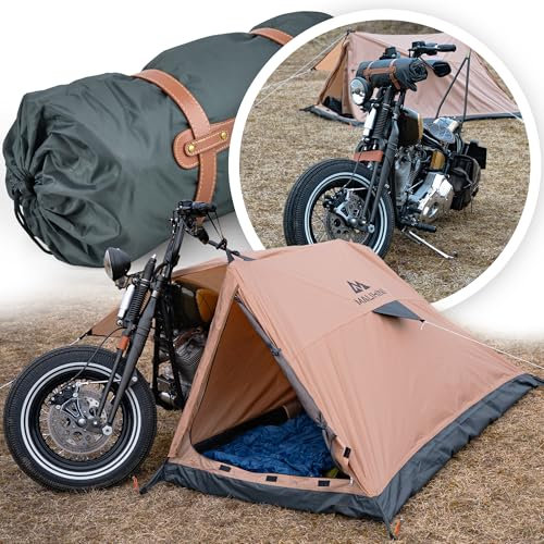 MALIHINI Motorrad Zelt [1 Personen-Zelt] Ultraleicht & kompakt, Wasserdichtes Outdoor Zelt für Motorradfahrer & mit Motorradplane | Kompatibel mit Allen Motorrädern | Bikepacking & Camping