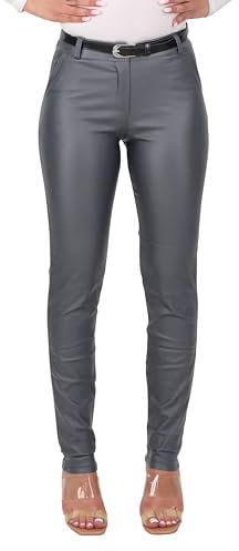 Malito - Damen Chinohose - schicke elastische Lederoptik Hose - Festliche Elegante Stretch Damenhose 1031 - Grau XXL