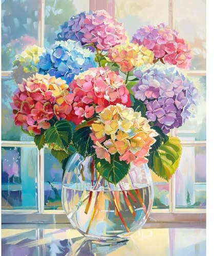 BEAYIOU Kreuzstich-Set mit Blumenprägung, buntes Hortensien-Kreuzstich-Ornament-Set für Erwachsene und Anfänger ohne Rahmen, gezählte Stickerei, Nadelspitzen-Kits, Heimdekoration, 30,5 x 40,6 cm