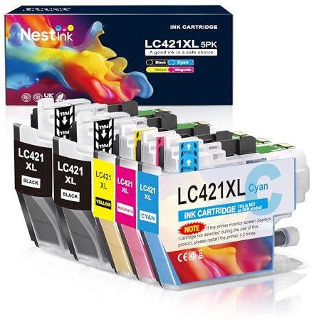 Nestink LC421XL Druckerpatronen (2 Schwarz 1 Cyan 1 Magenta 1 Gelb) LC421 XL LC-421XL Druckerpatronen, Kompatibel mit Brother DCP-J1050DW DCP-J1140DW MFC-J1010DW Serie Farbe Drucker (5er-Pack)