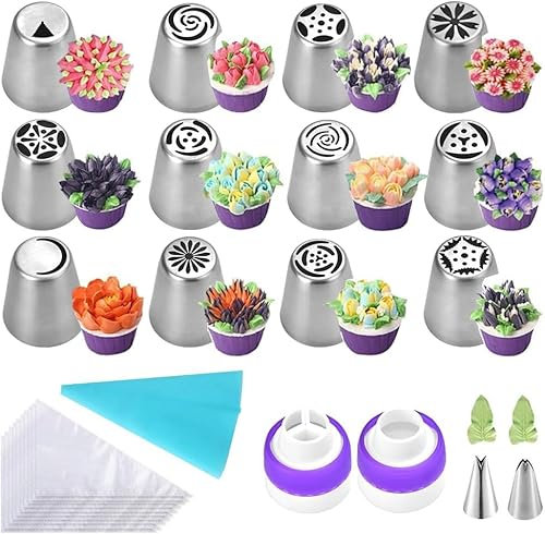 47 Set de Douilles Patisserie Russes - Kit Patisserie - Ustensiles à Pâtisserie - Accessoire Patisserie - Set de Douille Patisserie - Poches a Douille
