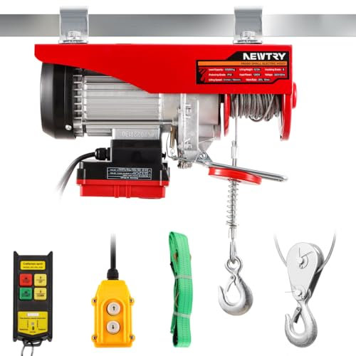 NEWTRY Treuil électrique 300kg/600kg, 12m/6m hauteur de levage, commande sans fil 100m, commande filaire 2m, palan électrique pour maison, garage, entrepôt 1200W