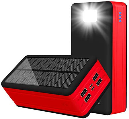 Batterie Externe Solaire 99 000 mAh, Chargeur Portable, Grande capacité, étanche, 4 Ports USB, Panneau Solaire