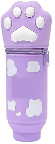 LGWJHCY Telescopic Pencil Case Soft Silicone Kawaii Cat Desktop Pen Holder Zipper Closure Storage Bag Pencil Case for Kids, Animal（Purple）